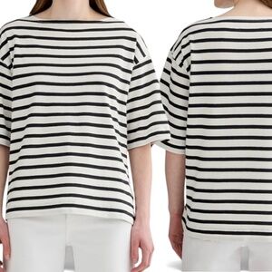 Everlane The Mariner Oversized Tee - Black & Bone Stripe - Size Small